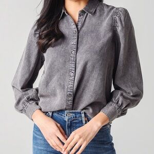Rails angelica button up shoulder pads puff sleeve gray blouse shirt sz small